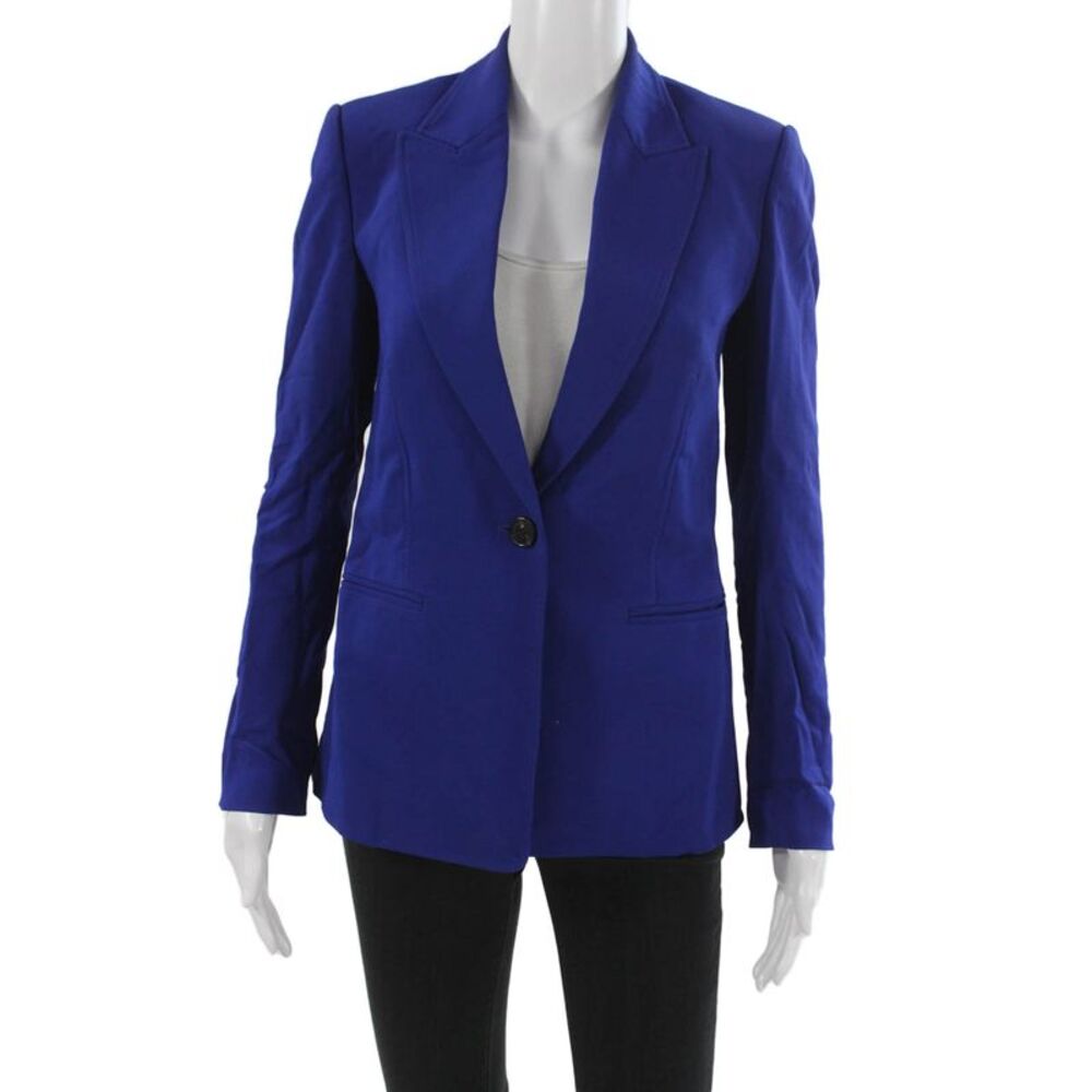 A.L.C. Womens Collared Buttoned Long Sleeve Blazer Blue Size 0